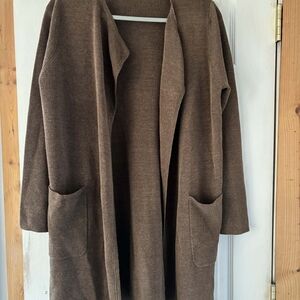 J. CREW JULIETTE COLLARLESS SWEATER-BLAZER IN LINEN BLEND OPEN FRONT CARDIGAN M